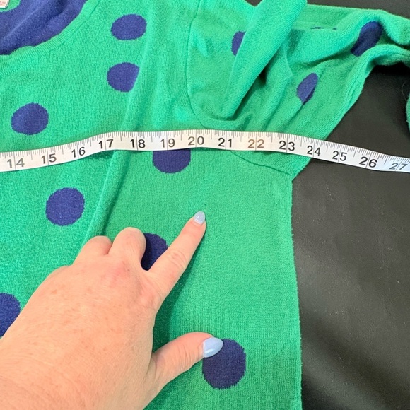 Quacker Factory Women L Sweater Green Blue Polka-Dot Cardigan With Attached Top - Picture 7 of 13